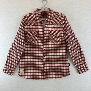 INDIAN NOTORCYCLE RED PLAID FLANNEL BUTTON-DOWN SHIRT EMBROIDERED LOGO SIZE XL